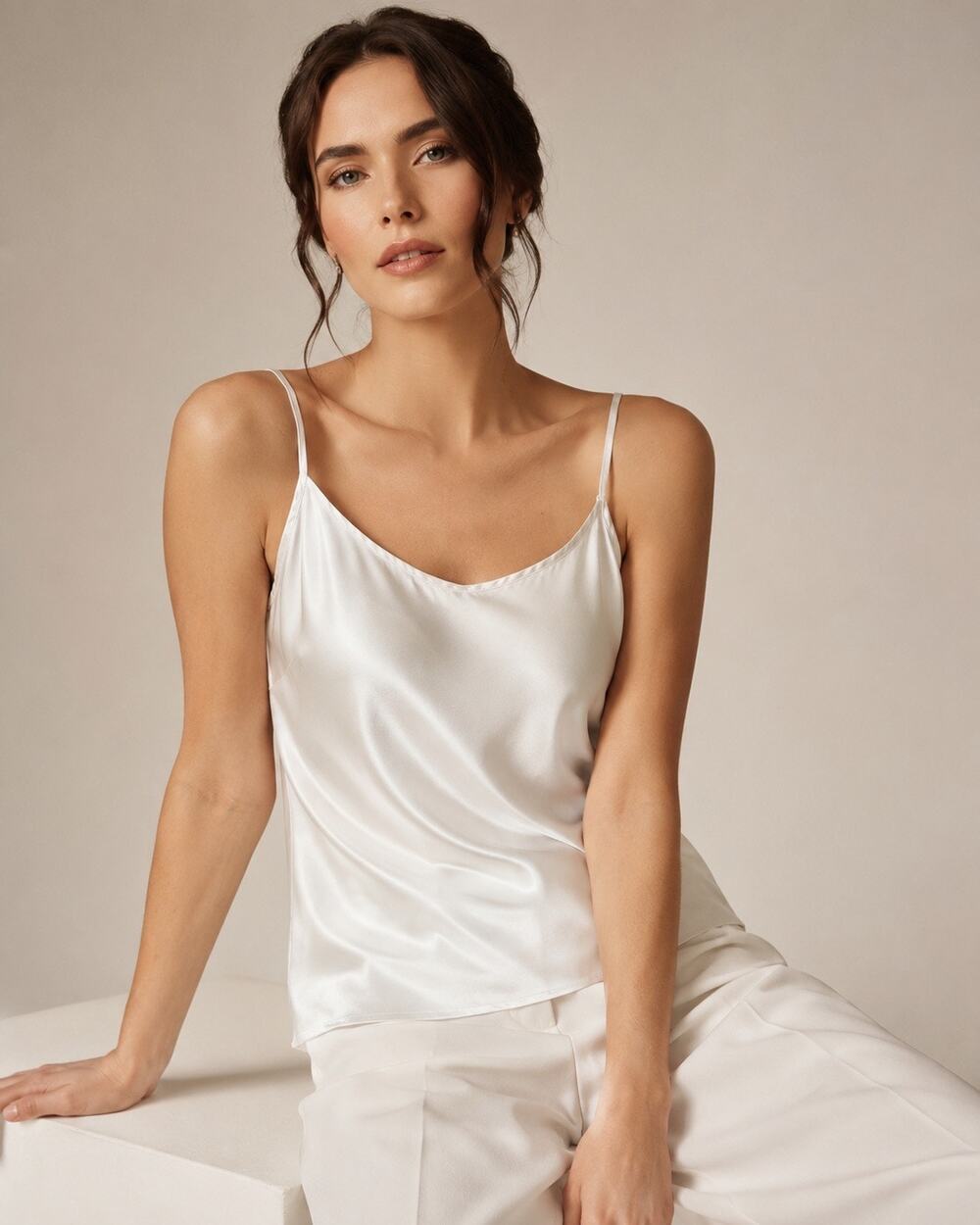 Fishers Finery 100% Mulberry Silk White Cami Tank XL 19 Momme Old Money Luxury
